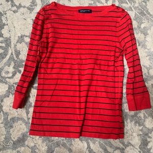 Quarter length red & navy stripe top